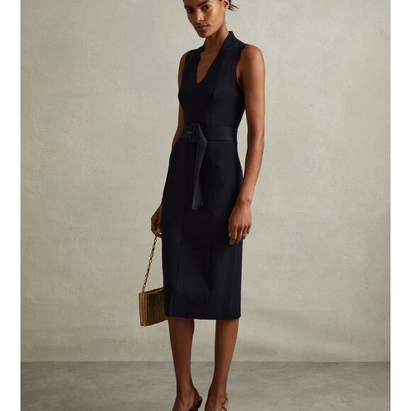 Reiss NWT Ella Navy Blue Sleeveless Knit Dress (No Belt) Sz 6 - Picture 1 of 7